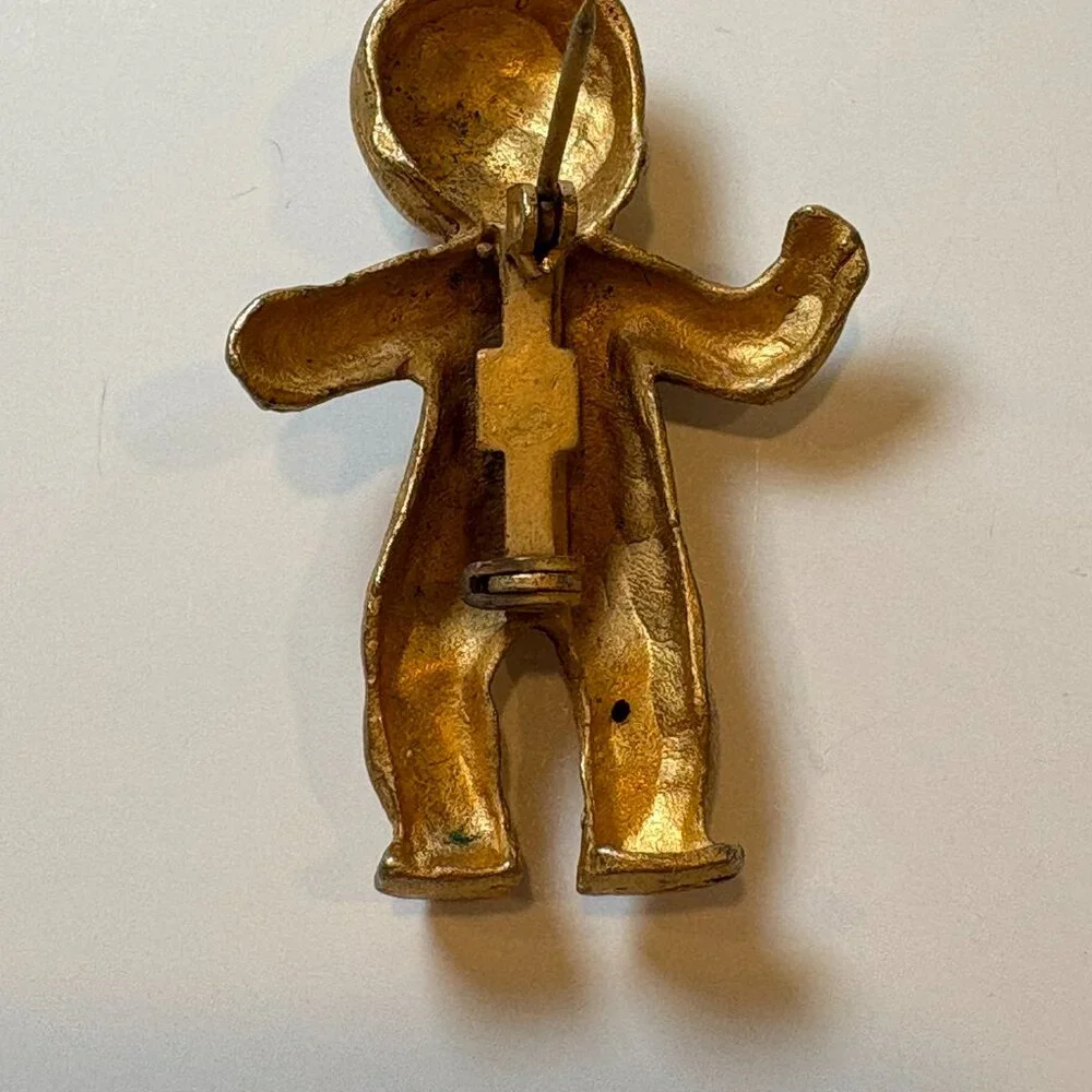 Vintage Allison Mager Gold Tone Baby Brooch Unique Statement Costume Jewelry - Picture 9 of 11
